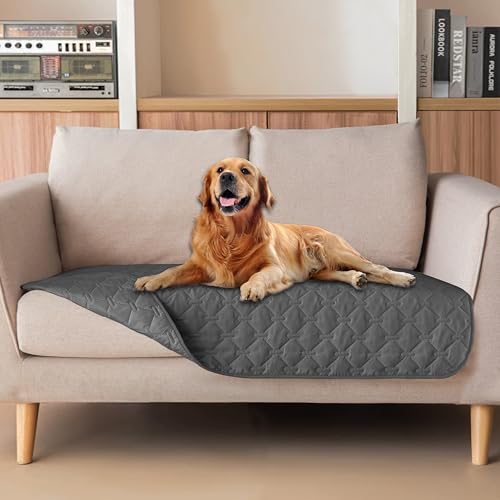 Image of gogobunny 3X Stronger Waterproof Pet Blanket, Scratch Proof Furniture Protector for Dogs Cats, Reversible Cover 32x53 Inch, Dark Grey