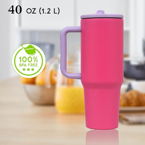 Image of Stainless Steel 1200 ml Vacuum Tumbler with Lid & Straw - Double‑Wall Insulated Cup for Travel, Gym & Office - Keeps Beverages Hot or Cold - 1.2 L Capacity (Pink Dahlia)