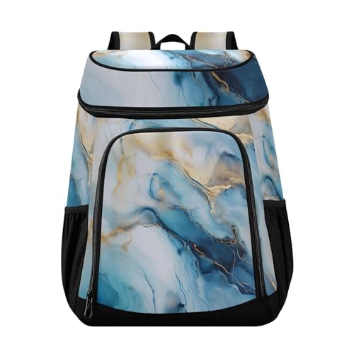 Blue Marble Gold Pattern Cooler Backpack Cooler Insulated Leak Proof Lunch Backpack 36 Cans Waterproof Soft for Men Women Picnic Hiking Camping Beach