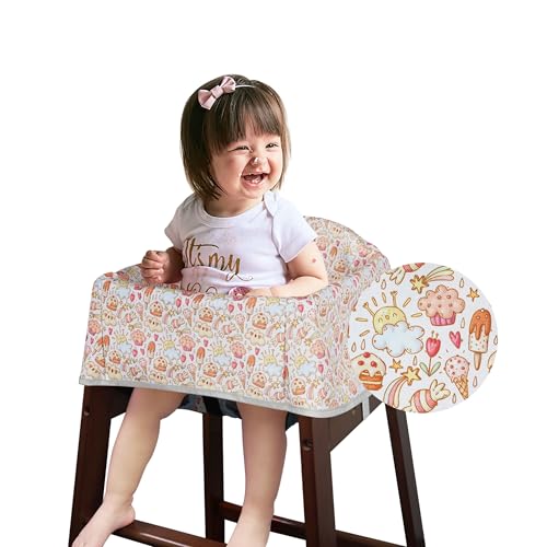 Image of Dual-Belt High Chair Cover, Baby High Chair Cover, Upgrade Version, for Wooden or Restaurant High Chair, Sturdy and Robust Material, Creamy Cake