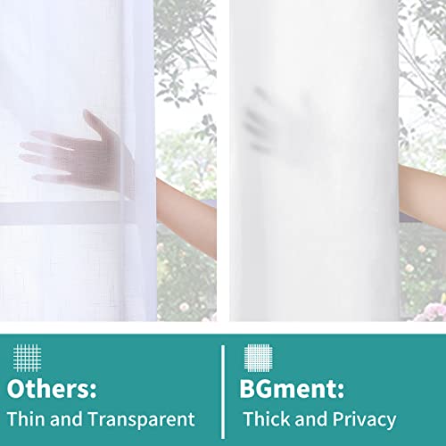 Bgment Silk Sheen Semi Sheer Curtains 84 Inch Length For Living Room, Light Filtering Elegant Privacy Sheer Curtain For Bedroom, Soft And Smooth Semi-Sheer 2 Panels, Each 52 X 84 Inch, White #TOP1