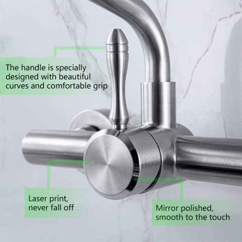 Flwueue Wall Mount Kitchen Sink Faucet 7.6-8.4 Inch Center, Commercial Kitchen Sink Faucet, Laundry Utility Sink Faucet, Lead-Free, Spout Reach 9.8" #TOP4