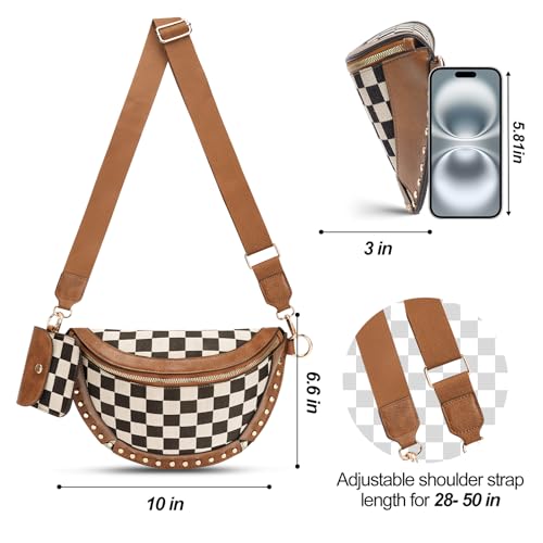 Image of Checkered Crossbody Bag, Bum Bags for Women Crossbody,Spacious Sling Bag Purse Fanny Packs with Shoulder Strap