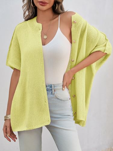 Image of Saodimallsu Womens Short Sleeve Cardigan Sweaters Button Down Lightweight Knit Cardigans