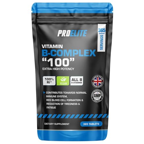 Vitamin B Complex - 365 High Strength Tablets (1 Year Supply) - All 8 B Vitamins B1 - B2 - B3 - B5 - B6 - B12, Biotin, Folic Acid - Reduction of Tiredness & Fatigue PROELITE