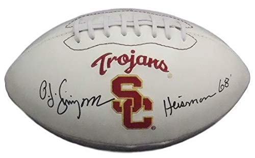 OJ Simpson Autographed USC White Logo Football Heisman 68 JSA