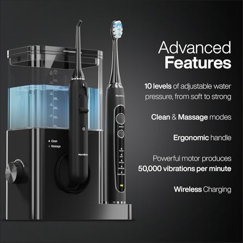 Image of AquaSonic Home Dental Center PRO - Brushing & Flossing Made Easy - Brush & Floss - Power Toothbrush & Water Flosser - Whiter Teeth & Healthier Gums - Black Series Pro+Oral Irrigator