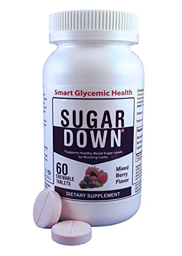 SugarDown Blood Sugar Support. Naturally Block Carbs. 1 Bottle. 60 Chewable Tablets. Mixed Berry Flavor. SugarDown Blood Sugar Support. Naturally Block Carbs. 1 Bottle. 60 Chewable Tablets. Mixed Berry Flavor.