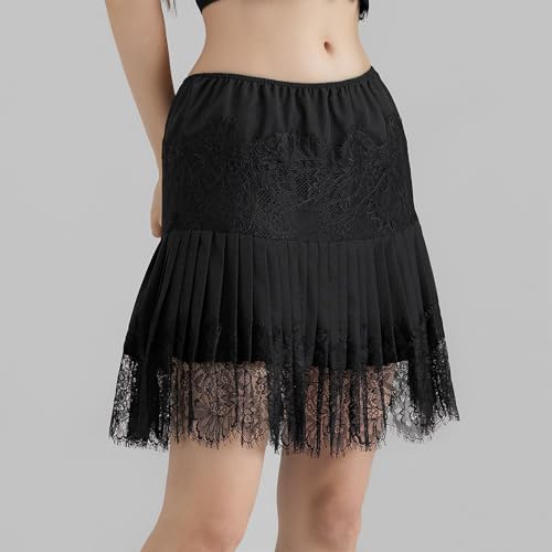 Women's Lace Half Slip Skirt Flowy Ruffle Pleated Mini Skirts Mesh Floral Tutu Y2k Boho Fairy Layered Short Skirts2