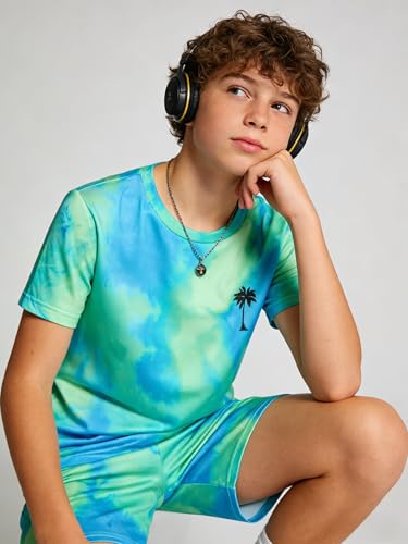 Image of Kid Toddler Baby Boys Clothes Tie-dye Palm Leaf Top 2Pcs Summer Shorts Set