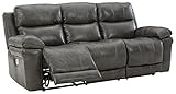 Signature Design by Ashley Edmar Leather Power Reclining Sofa with Adjustable Headrest, Gray