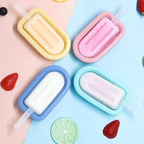 Image of ZRINIX Silicone Popsicle Moulds - Set of 4 | Reusable Kulfi & Ice Cream Moulds with Sticks | Pastel-Coloured Silicone Ice Lolly Mould for Kids & Adults