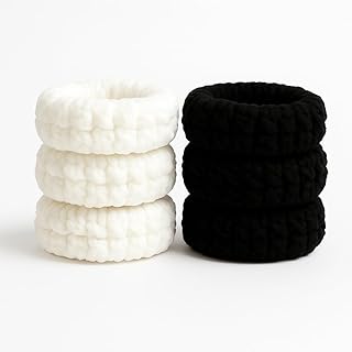 توك للشعر سميكة لا تسبب التلف وناعمة بدون خياطة للبنات، أكسسوارات شعر أستك لتسريحة ذيل الحصان، 6 قطع (أسود وأبيض)