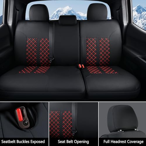 Image of Truckiipa Toyota Tacoma Seat Covers Full Set, Waterproof Leather Seat Covers Fit for 4th Gen 2024-2026 Toyota Tacoma Double Crew Cab SR SR5 Limited TRD Sport /Off Road, Full Set, Black&Red