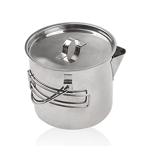 Ca Mode Stainless Steel Camping Pot, 1.4L Campfire Cooking Pots Cookware Mess Kit Backpacking Hiking Picnic With Handle And Lids #TOP5