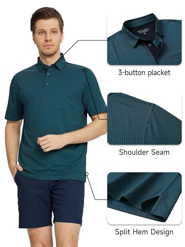 Rouen Mens Golf Shirts Short Sleeve Dry Fit Jacquard Performance Moisture Wicking Casual Pocket Collared Polo Shirts for Men2