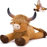 MaoGoLan Big Highland Cow Stuffed Animal for Kid,Large Cow Plush Pillow for Riding,Longhorn Stuffed Animal with Hair,Large Plush Farm Animal for Baby Shower, Birthday Gift,32 inches