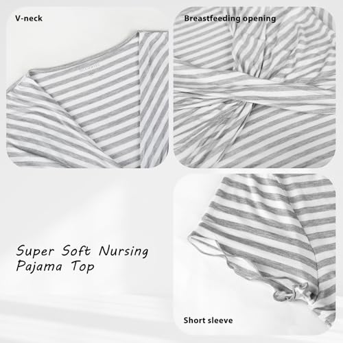 Variante de OCCIENTEC pijamas premama Camisa lactancia rayas Gris Claro M