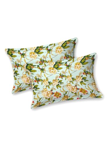 Image of Cotton Bedsheet, Printed Bedsheet for Double Bed with 2 Pillow Covers, Eco-Friendly Bedsheet for Bedroom, Guestroom & Living Room, Size - 108 * 108 (Green & Cream)