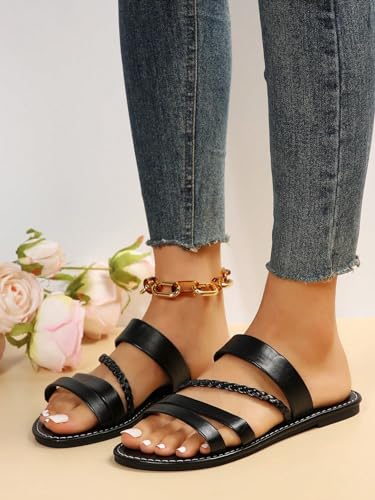 Verdusa Women's Braided Strappy Flat Sandals Summer Slides Open Toe Beach Shoes4