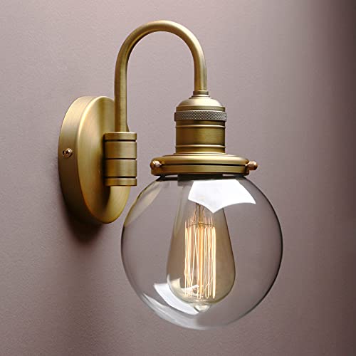 Yosoan Vintage Industrial Fixture Light, Round Clear Glass Globe Shade With With Elegant Gooseneck Curved Rod Wall Sconce For Bathroom,Bedroom, Corridor, Coffee Shop, Office(Antique) #TOP13