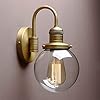 Yosoan 1 light brass modern vintage indoor wall sconce vanity single luxury hardwired retro textured clear round globe glass shade with industrial gooseneck curved rod bathroom lampantique  urban country home decor