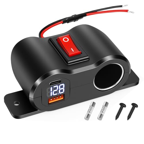Adaptateur Allume Cigare Double Prises USB 48W QC3.0 & PD, 120W Allume Cigare avec Voltmètre LED et Interrupteur,pour 12 V/24 V Voiture Marine Camion...