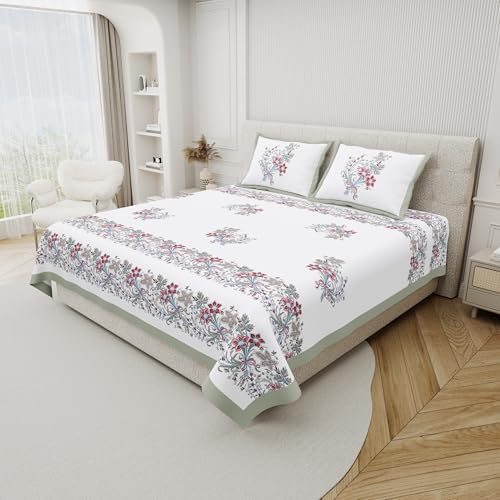 Image of DE CAMA 100% Cotton 300 TC King Size Bedsheet (90x108 Inch) with 2 Pillow Covers (17x27 Inch) | Premium Designer Printed Double Bed Sheet Set | Soft, Breathable, Luxury Bedding - Luxe Bloom Pink