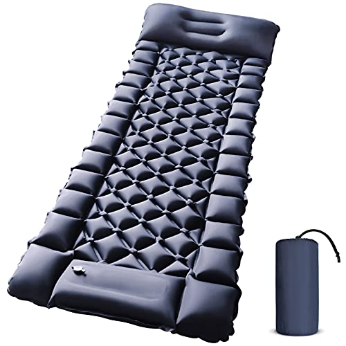Sleeping Pad for Camping - Foot Press Inflatable Lightweight Camping Pad with Air Pillow for Backpacking, Hiking & Traveling - Lightweight Portable Waterproof Camping Mattress, Compact Sleeping Mat