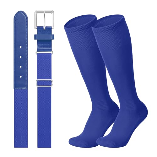 JASGOOD Baseball Socks and Belt with Cap Combo Set Breathable Softball Socks Elastic Belt with Baseball Cap for Youth Adult