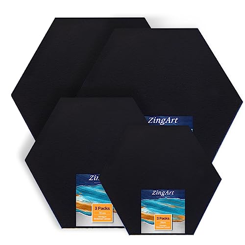 Leinwände zum Malen Schwarz Sechseckiges Stretchboard, 100% Baumwolle, grundiert, leerer Leinwandrahmen, 3er-Set, 30 cm, für Studenten, Künstler, Hobbymaler, Anfänger, Ölmalerei