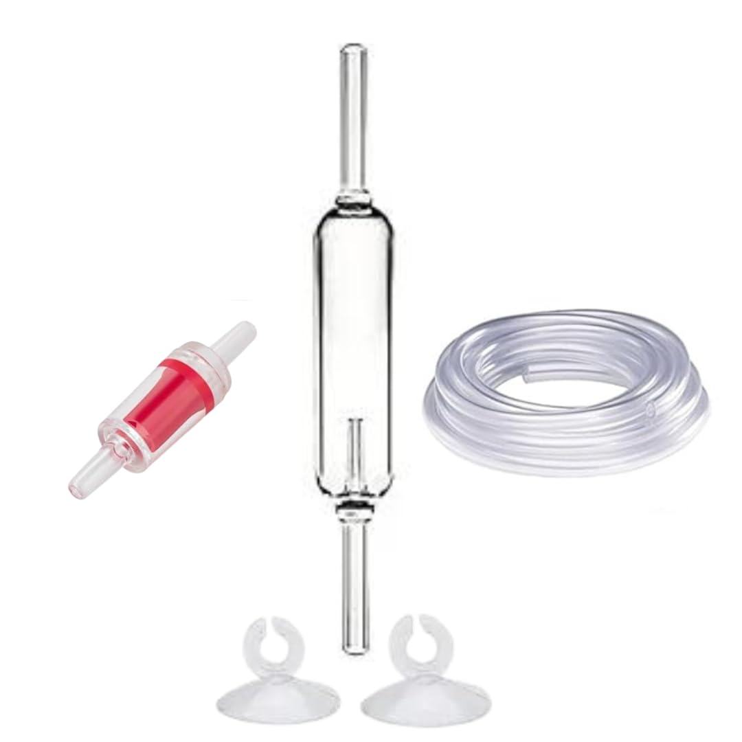 Planted Aquarium Glass Co2 Bubble Counter with Free Check Valve, 2 Suction Cup and 3 Meter Co2 Tube (Co2 Glass Bubble Connector)