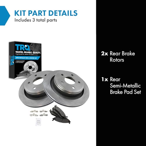 Image of TRQ Rear Brake Pad and Rotor Set Semi Metallic Vented Rotors | For 2007-2009 Chrysler Aspen 2005-2010 Dodge Ram 1500 2005-2009 Durango 2011-2019 Ram 1500 1500 Classic