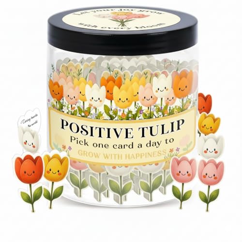Positive Tulip Jar with 60 Affirmation Cards Inspirational Gifts and Teacher Desk Decor Tulips Flowers Themed Gift for Women Stress Relief and Daily Positivity Staff Appreciation Gifts