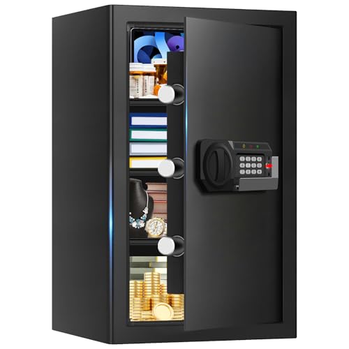 5.1 Cuft Home Safes Water and Fireproof, Large Safety Box Fireproof Waterproof with Electronic Keypad and Spare Key, Fire Proof Safe for Home Documents, Floor Personal Safe for Money Medicine