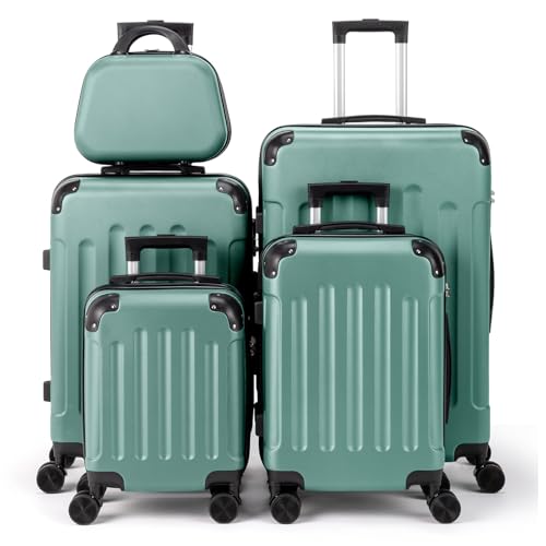 LEADZM Koffer Set 5 teilig Hartschale mit Kosmetikkoffer Kofferset mit verstärkten Ecken Reisekoffer mit Rollen Groß Handgepäck Hartschalenkoffer Set aus ABS Koffer & Trolleys (Türkis)