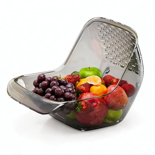 Drain Basket Colander 2 Pack - Plastic Strainer Colander, Fruit Washing Bowl with Strainer for Quick Rinsing, Fruits and Vegetable Drain Basket, Elegant Food-Grade Plastic Strainer for Kitchen