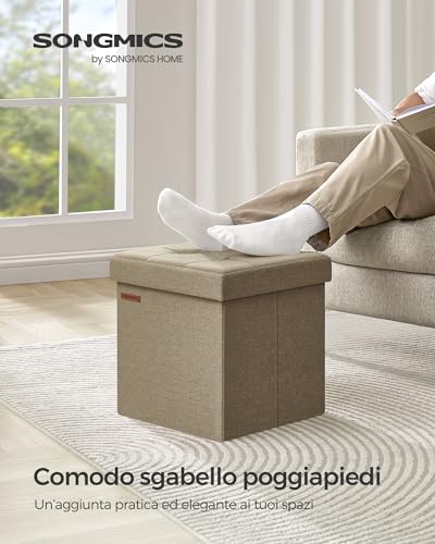 SONGMICS Pouf Contenitore da 38 cm, Cassapanca Pieghevole, Panca Contenitore, Poggiapiedi, per Camera da Letto Ingresso Soggiorno, Marrone Cammello LSF027K01 - Immagine 3