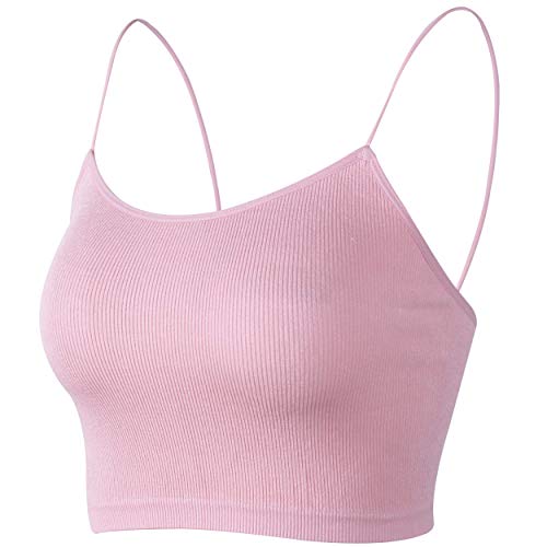 Molemsx Women's Casual Basic Scoop Neck Sleeveless Stretchy Crop Cami Tank Top Comfy and Cute Women's Sleeveless Ribbed Knit Cami Crop Top Basic Crop Tank Tops for Yoga Sleeping Pink L