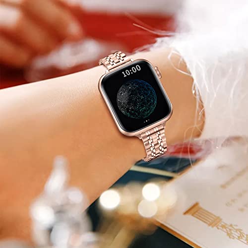 Image of QUNDAXI Slim Watch Band Compatible with Apple Watch 41mm 45mm 42mm 44mm 40mm 38mm Metal Stainless Steel Watchband Suitable for iWatch 11 /10 /9 /8 /7 /6 /5 /4 /3 /2 /1 /SE Series Women Luxury Strap
