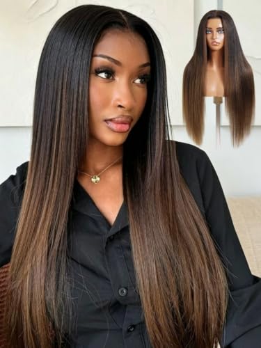 Image of Sunber Ombre Brown Bye Bye Knots 7x5 Lace Glueless Wig Human Hair 16Inch