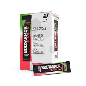 BODYARMOR Flash IV Electrolyte Packets, Strawberry Kiwi - Zero Sugar Drink Mix, Single Serve Packs, Coconut Water Powder (15 Count)