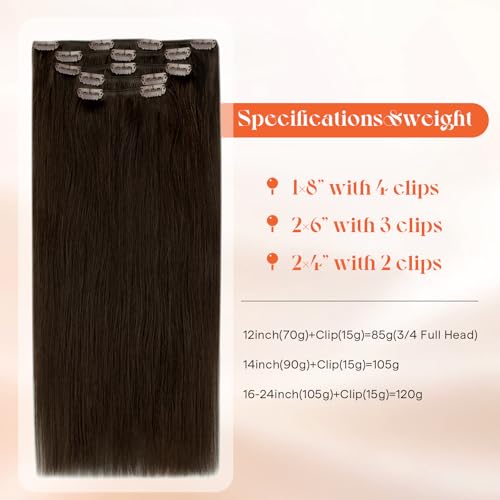 Image of Sunny Hair Clip in Hair Extensions Real Human Hair Brown Natural Blend | Medium Brown Clip in Real Human Hair Extensions Give Natural Looking Short Hair, Soft and Silky for Daily Use 12 Inch 85g