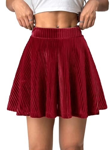GAMISS Women's Velvet Short Skirts, Christmas Pleated Skirt with Shorts Casual Skort Fall Skirts for Women 2025 Red S