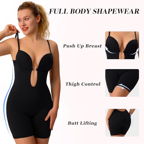 Image of Slimers Backless Shapewear Strapless Bodysuit - Low Back Women Body Shaper : Slimming Built In Bra With Plunge