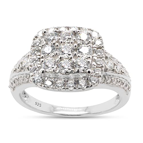 SAVEARTH DIAMONDS 1 1/3 Cttw Round Cut Lab Created Moissanite Diamond Halo Cluster Engagement Ring In 14k Gold Over Sterling Silver (VVS1 Clarity, 1.33 Cttw)