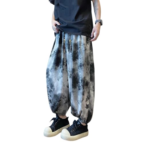Pantalon large en soie glacée homme style ethnique tie-dye d'été