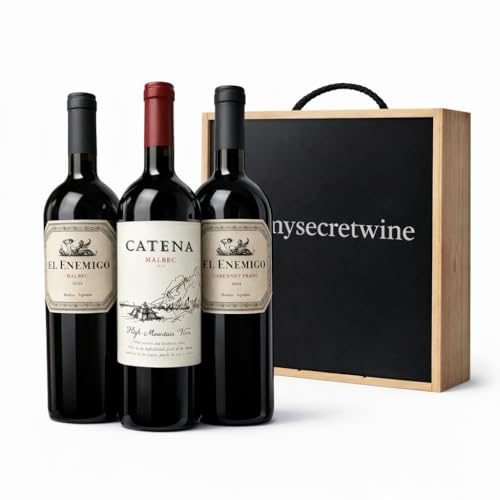 Pack Premium Vinos Argentinos – El Enemigo Malbec + Catena Malbec + El Enemigo Cabernet Franc – Estuche de Madera de Regalo – Selección Alta Gama Mendoza