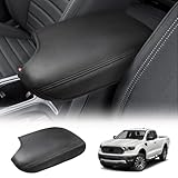 QSYPSS Center Console Cover Fits Ford Ranger 2019 2020 2021 2022 2023 Armrest Box Protective Cover Center Console Middle Leather Console Cover Accessories Black Stitches