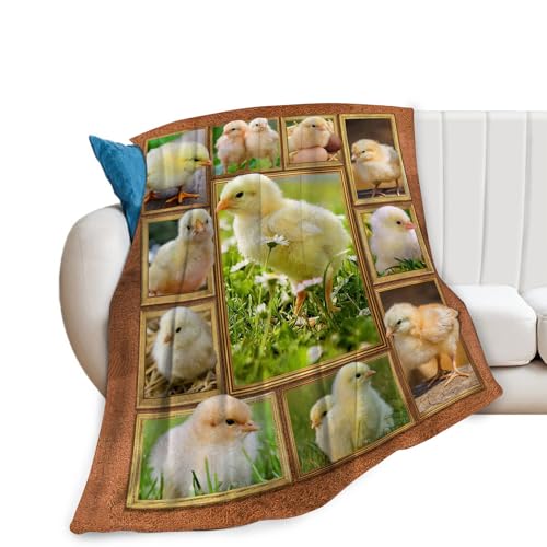 Cute Chicken Blanket, Farm Animal Throw Blankets, Yellow Chick Fuzzy Plush Blanket Ultra Soft for Chicken Lover Gift Kids Teens Women Men Girls Boys Stuff Decor for Home Bedding Sofas Couch 80"X60"